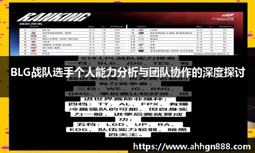 BLG战队选手个人能力分析与团队协作的深度探讨